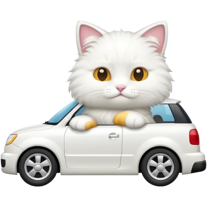 Please create a small emoji the size of 🚗 featuring a white cat on a white car viewed from side. Again the emoji must be extremely small, much small than a standard sized sticker. emoji
