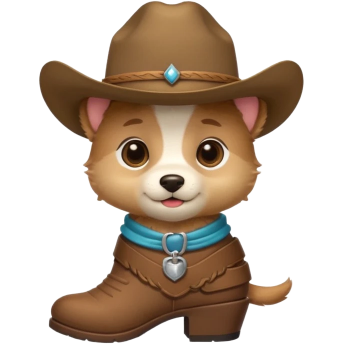 a very cute and adorable anthropomorphic puppy with a cowboy hat and brown boots  emoji