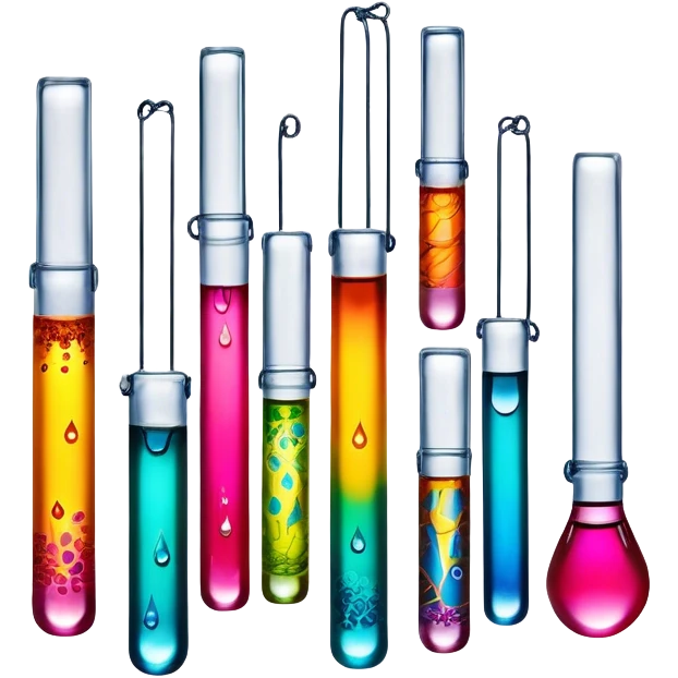 Create an icon that represents decorative arts using epoxy resin in tubes. The design should feature colorful tubes of resin, including fluorescent resin tubes, with visible drops or strokes of resin being applied to create intricate designs. Include examples of finished resin jewelry or decorative pieces, such as pendants, rings, or abstract art. The composition should feel vibrant and artistic, highlighting the creative and glowing nature of resin crafting. The background should be transparent. emoji