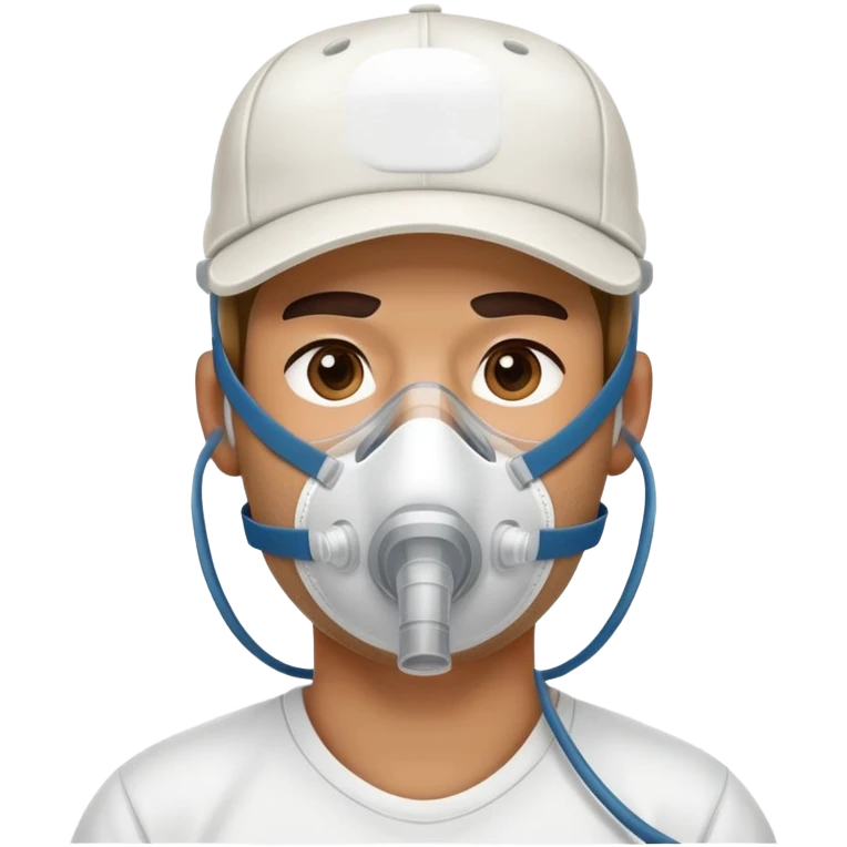cpap face mask on guy wearing "backwards baseball" hat emoji