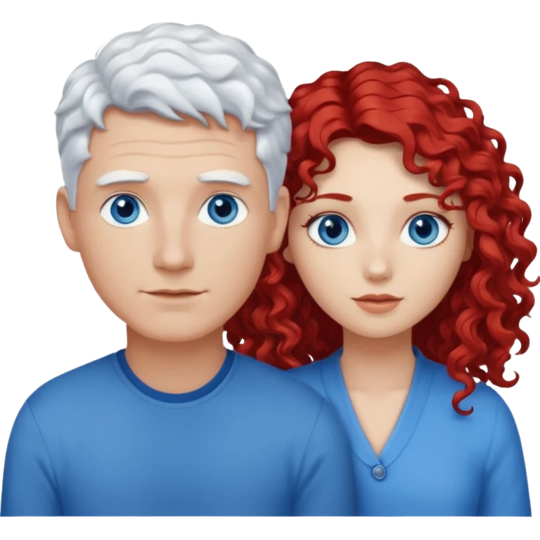 Homme cheveux blanc courts yeux bleu + femme rousse cheveux longs bouclés yeux bleu emoji