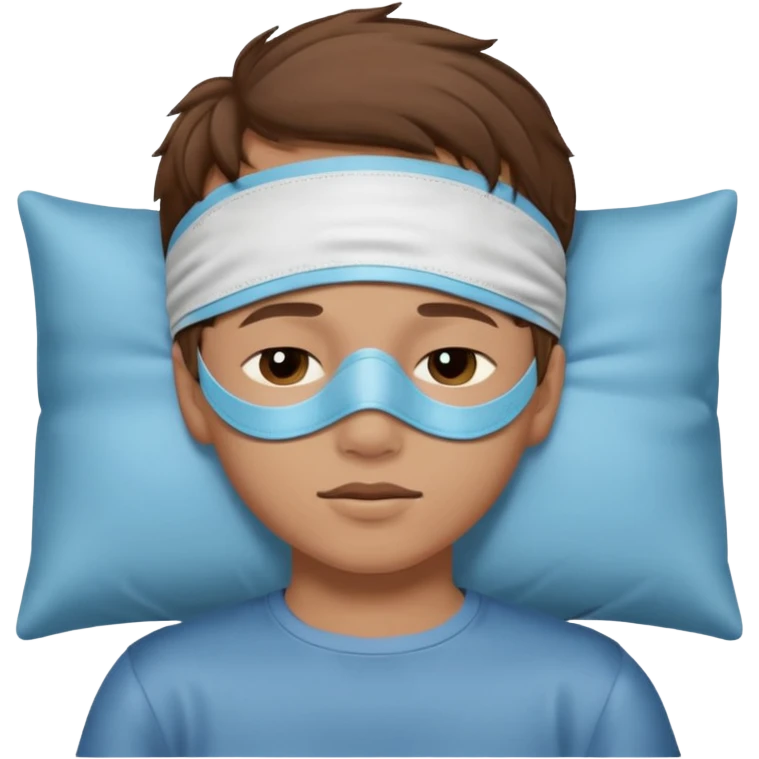 boy with a sleeping mask above head like a band 
 emoji