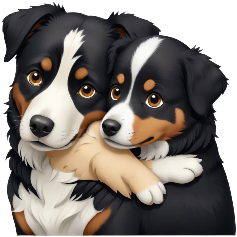 A black Rottweiler and black and white Border Collie snuggling together. emoji