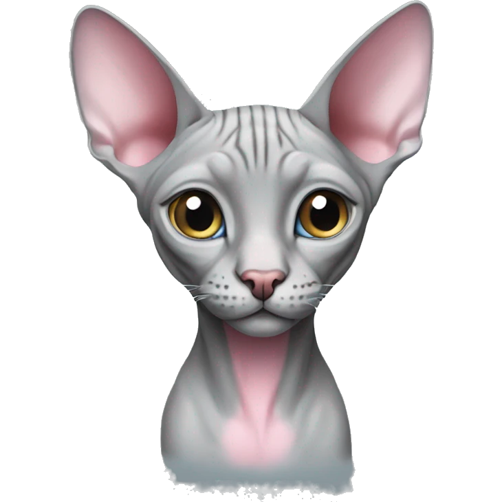 Grey with pink sphynx cat with blue eyes emoji
