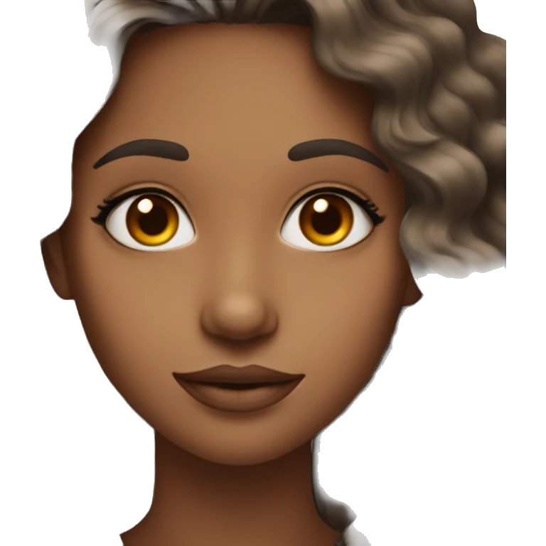 A girl with wavy hair brown eyes and to have make up emoji