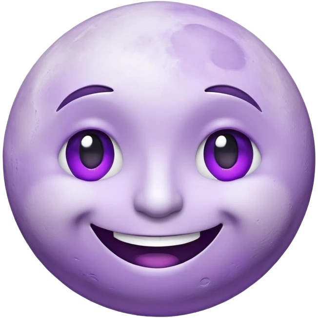 3D emoji of a smiling moon face with ironic expression, purple shadows, meme-style mood

 emoji