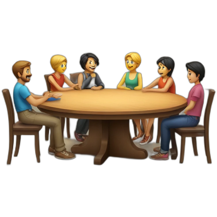 people sitting around a rounded table. No cropping. emoji