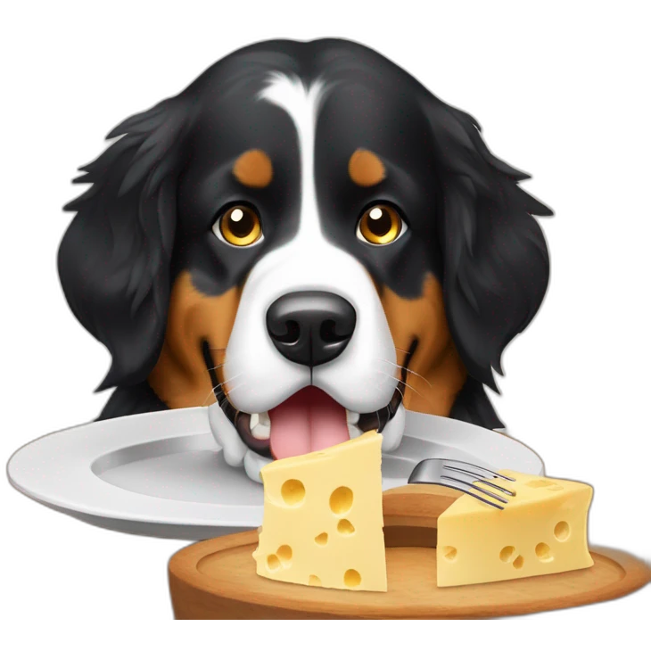 Bernese mountain dog eating swiss cheese fondue emoji