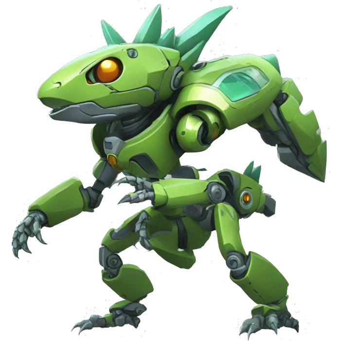 a futuristic mechanical spiky Medabot-lizard full body emoji