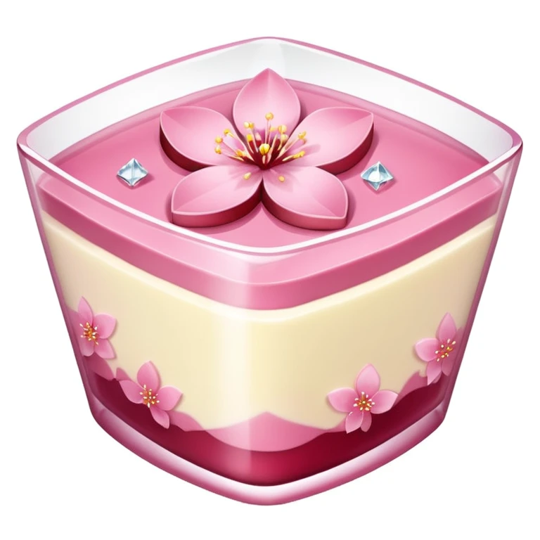 Sakura pudding shaped like a diamond with cherry blossom petals emoji