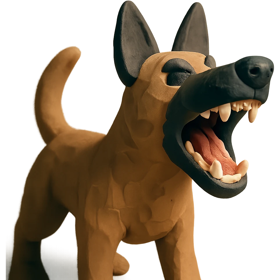 claymation style Belgian Malinois barking, teeth bared emoji