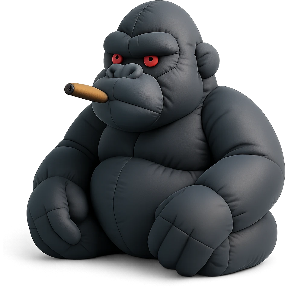 cartoon dark gray gorilla, red eyes, smoking a blunt emoji