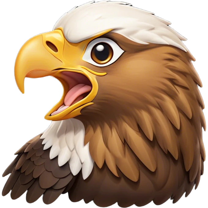 Cinematic Cute Yawning Golden Eagle Portrait Emoji, Head tilted slightly with a dramatic, wide-open yawn, showcasing a robust, majestic form with softly drooping feathers and sleepy, half-closed eyes, Simplified yet irresistibly adorable features, highly detailed, glowing with a soft, cozy amber glow, high shine, relaxed yet expressive, stylized with a dash of whimsical aerial charm, soft glowing outline, capturing the essence of a drowsy yet affectionate golden eagle that appears ready to stretch out for a nap! emoji