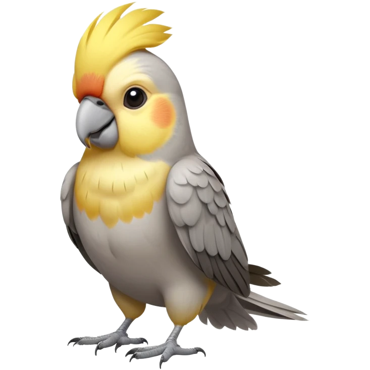 cinematic-[cockatiel]-realistic-full-body-sitting-emoji,-head-tilted-dramatically,-grey and yellow feathers,-simplified-yet-realistic-focused-features,-highly-detailed,-glowing-with-an-almost-sarcastic-glow emoji