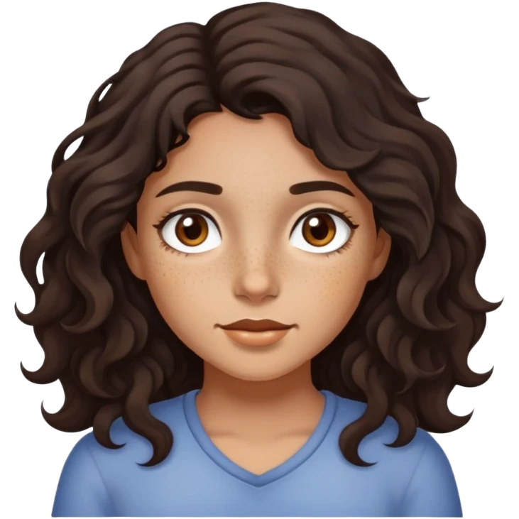 Girl with dark wavy hair brown eyes freckles medium skin color emoji