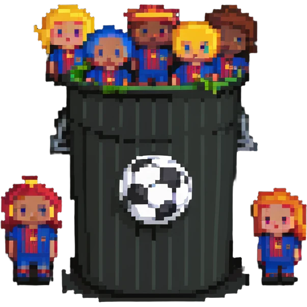Barcelona soccer team in a trash can emoji