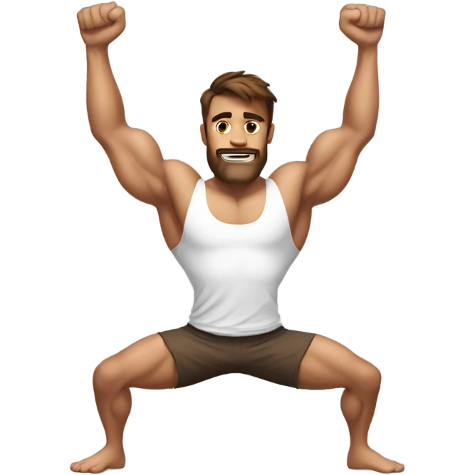 brown-haired man with a white tank top and muscles doing a handstand emoji