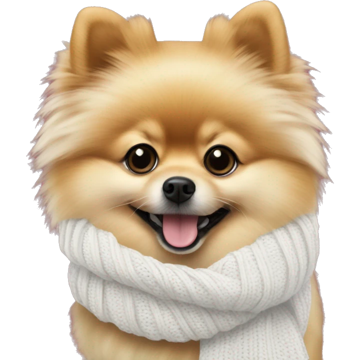 Spitz Pomeranian with a white knitted scarf emoji