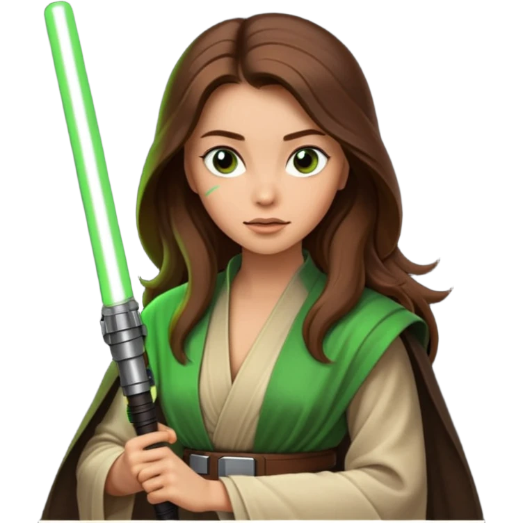 Ios 18, starwars green lightsaber jedi woman long brow hair  emoji