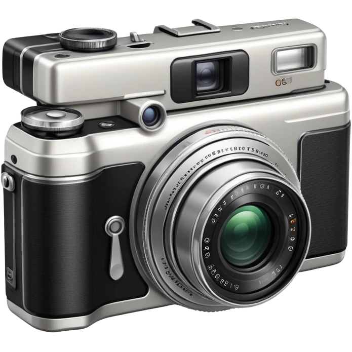 Olympus Superzoom 70G camera, vintage compact point and shoot camera with extendable lens, rectangular body, viewfinder, and flash emoji