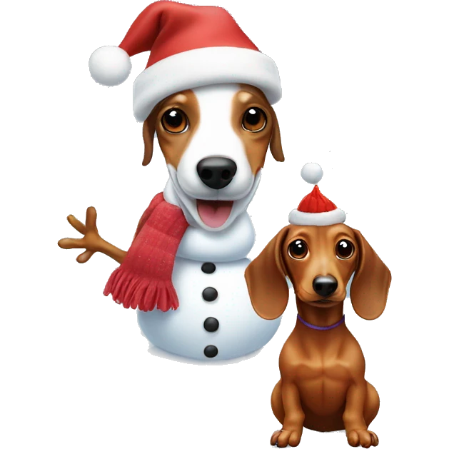 Dachshunds with snowman  emoji