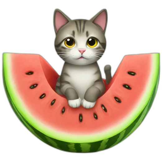 cat sitting on the watermelon emoji