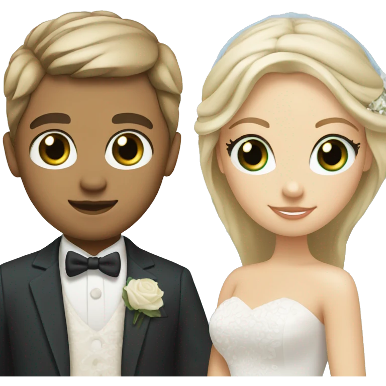 bride green eyes brown hair and groom blue eyes blonde hair  emoji