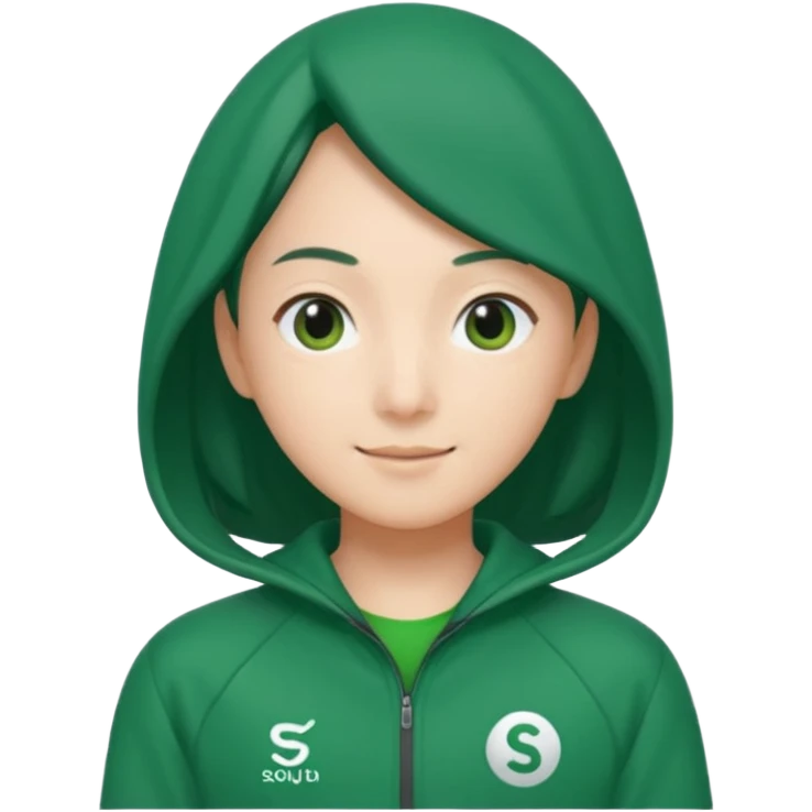 Sae-byeok from Squid Game, green tracksuit, subtle smile, simple emoji style emoji