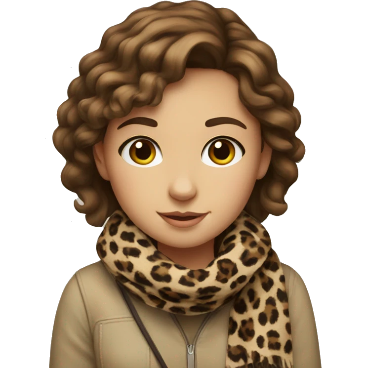 Girl brown Hair with print leopard scarf emoji