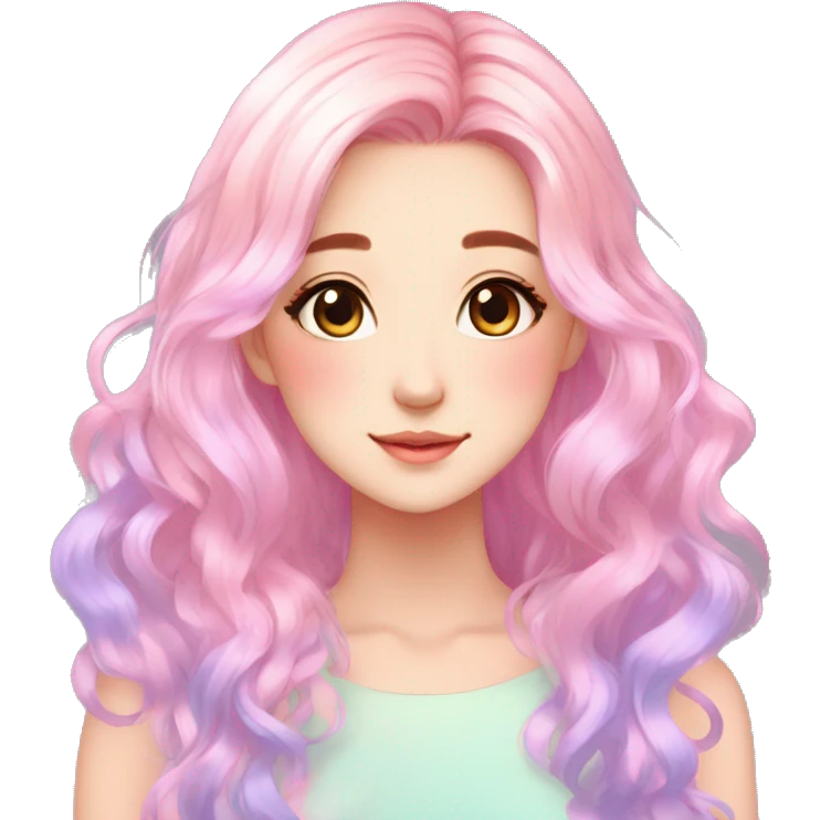 Gorgeous Beautiful Blushing Petite Colorful-Shiny-Pastel-Fairy-Soarkle-Anime-Girl with beautiful gradient pastel hair aesthetic emoji