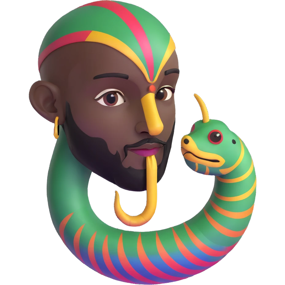 Oxumarê, African rainbow serpent deity with human face, having a small goatee beard and a mole on the left side below the lip emoji
