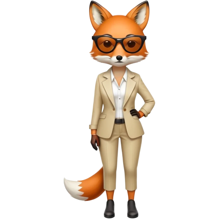 serious anthropomorphised female fox in stylish outfit with sunglasses, looking sad and to the side, full-body view emoji