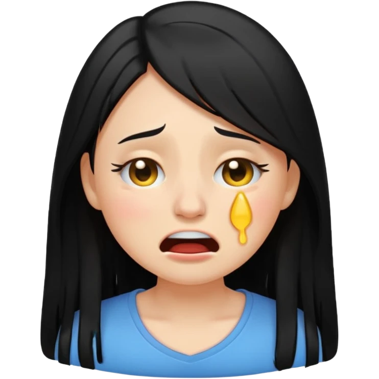 Emoji girl crying hard, tears streaming, pulling out her long hair, exaggerated expression, flat 2D vector, transparent background” emoji
