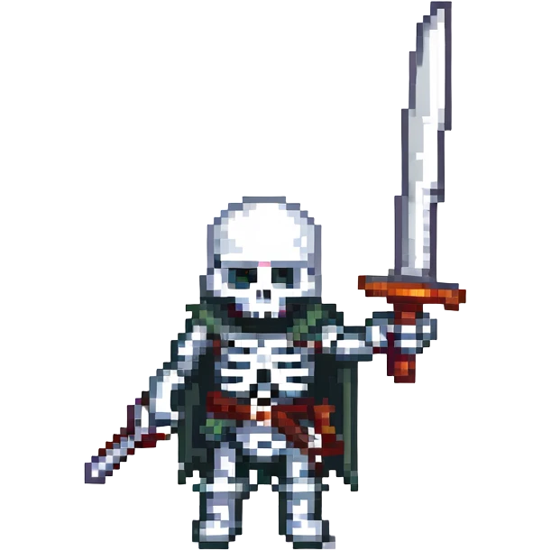 skeleton warrior with a sword, pixel art style, classic video game look emoji