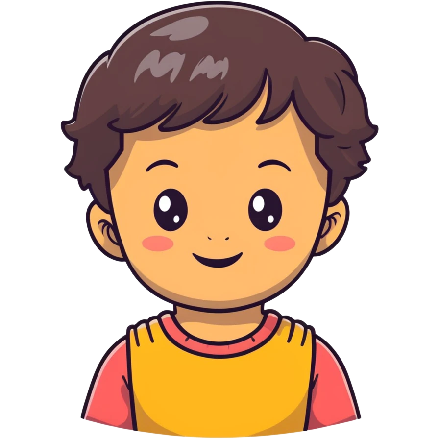 close-up of round smiling toddler face only with big eyes, medium skin tone, dark wavy hair, no neck visible, just the face emoji