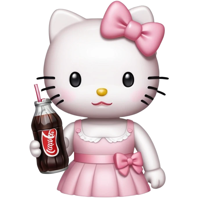 Hello kitty with a light pink bow holding a Diet Coke emoji