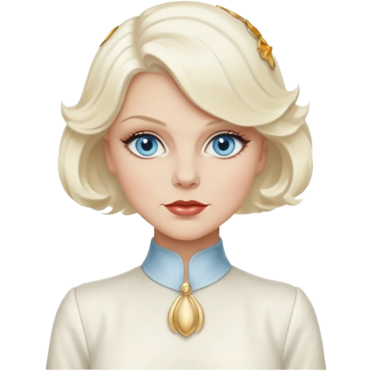 Jean Harlow with blue eyes, platinum blonde hair, ivory outfit emoji