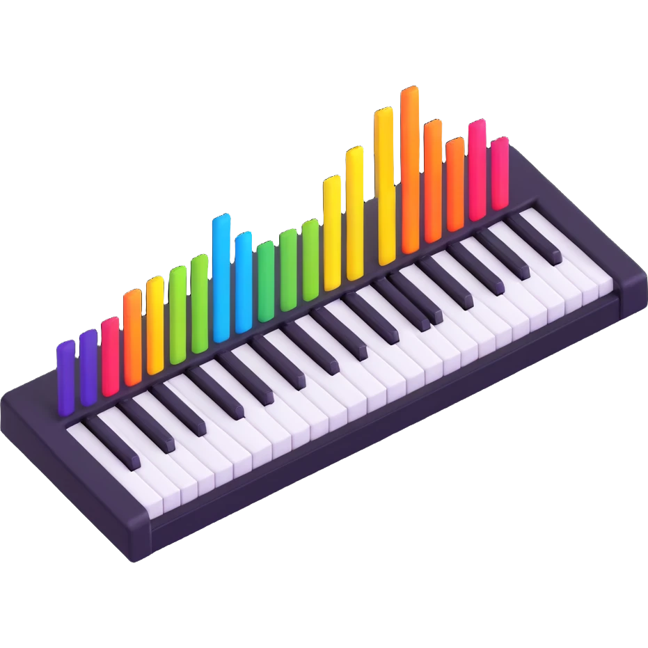 piano keyboard with colorful notes emoji
