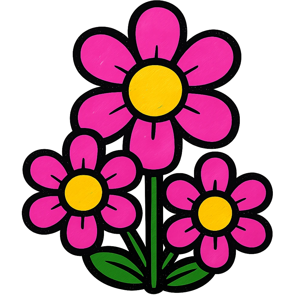pink flowers, vibrant and cheerful, simple icon style emoji