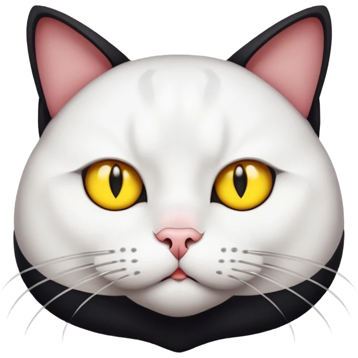 Blank and white cat fatty and mad with yellow eyes  emoji