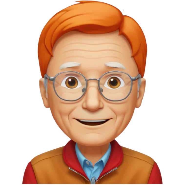 old man, orange straight hair, no mustache, wearing glasses, long face, wearing a red jacket emoji