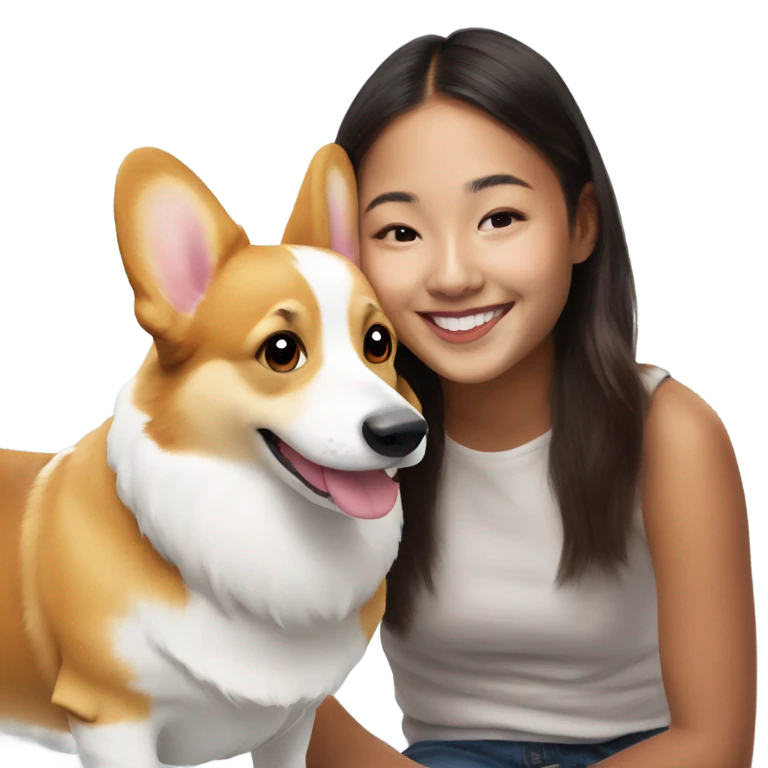 Corgi next to smiling girl emoji
