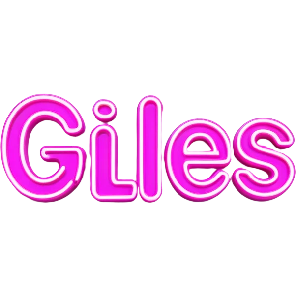 Pink neon sign with the word Giles emoji