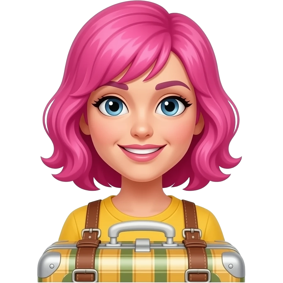 Funky Pink hair woman with suitcase emoji