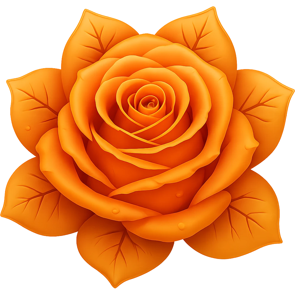 Make the blue icy rose orange. The original style is emoji style, but since emoji style does not support editing, please keep the emoji style look while making the rose orange and removing the background. emoji
