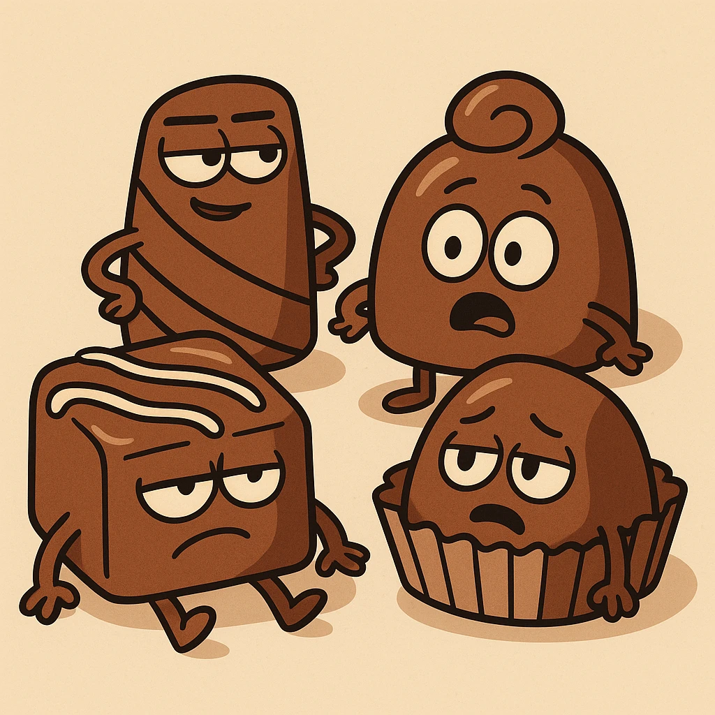 bombones, chocolate candies, cartoon style emoji