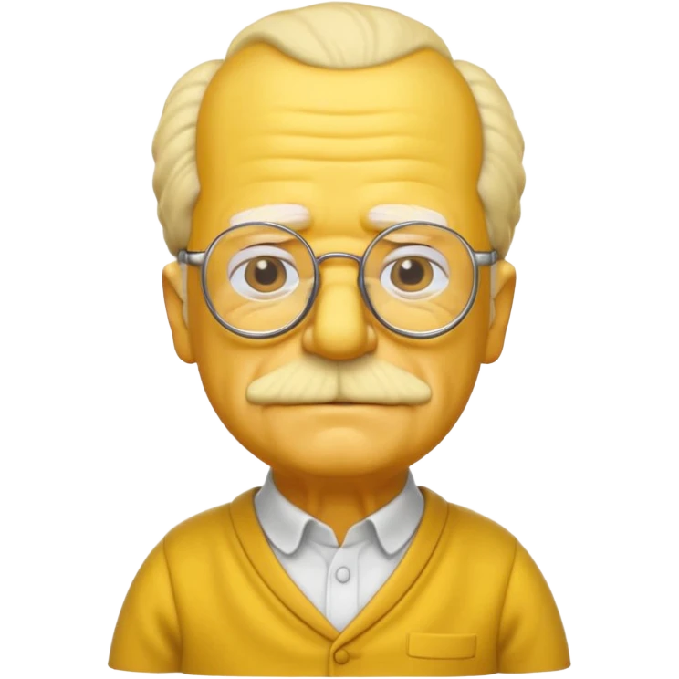 A 3D cartoon close-up of Grandpa Abe Simpson from The Simpsons, rendered in Memoji-style with bald yellow head, white tufts of hair on the sides, wrinkled face, glasses, and warm lighting. Match the Simpsons family color tone and style, yellow dress. emoji