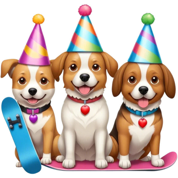 3 dogs snowboarding birthday party emoji