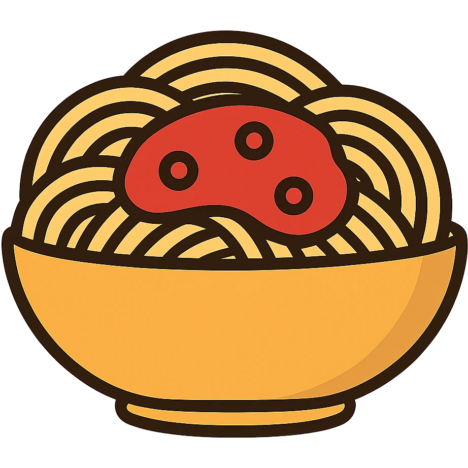 flat toon style spaghetti bowl, simple and bold emoji
