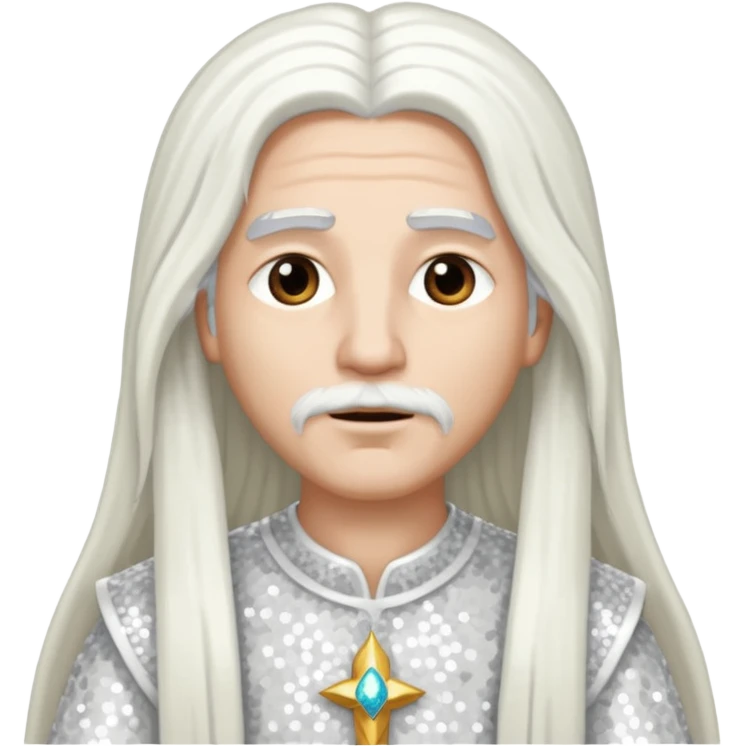 God from The Bible with long white hair, white sequin outfit emoji